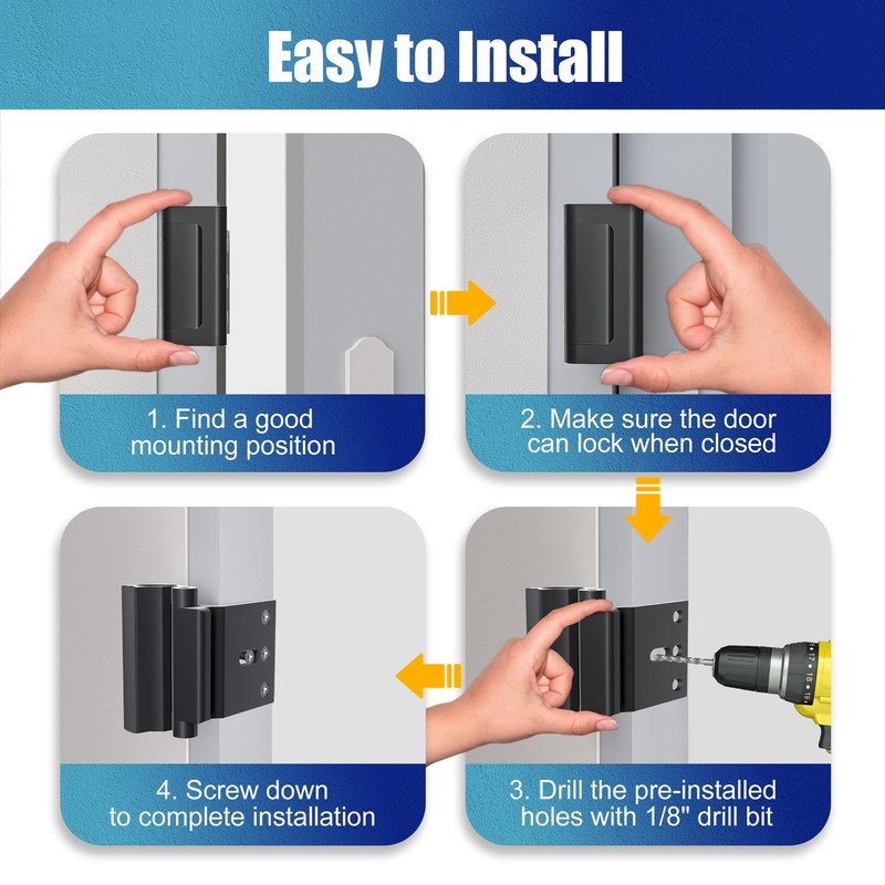 Door Reinforcement Lock Withstands 800lbs of Force - Black Extra