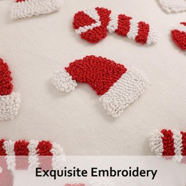 Tosleo Christmas Red Pillow Covers 18 x 18 inch Set of 2 Xmas Hat Candy Cane Throw Pillow Cover Christmas Party Decor Winter Holiday Embroidery Cushion Case for Sofa Couch Bed Living Room