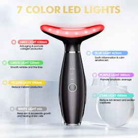 7 Color Galvanic Machine - Red Light Therapy Device for Skin Care, Face & Neck Massager Tool for Wrinkles, Double Chin, Vibrating Facial Massager with Thermals, Black
