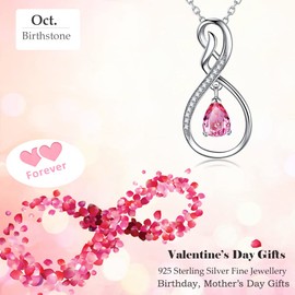 GinoMay Mothers Day Birthday Gifts for Women Forever Love Infinity Pink Tourmaline October Birthstone Jewellery Sterling Silver
