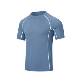 MoFiz UV Shirt Men's Water Swimming Shirt Swimming T-Shirt for Surfing Quick Drying Rash Guard Hiking Functional Shirt, Grey Blue1, XL