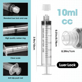 10ml Luer Lock Syringe with Cap and Soft Plastic Tube, Individually Wrapped 10 Pack, Suitable for Pet Liquids Feeding
