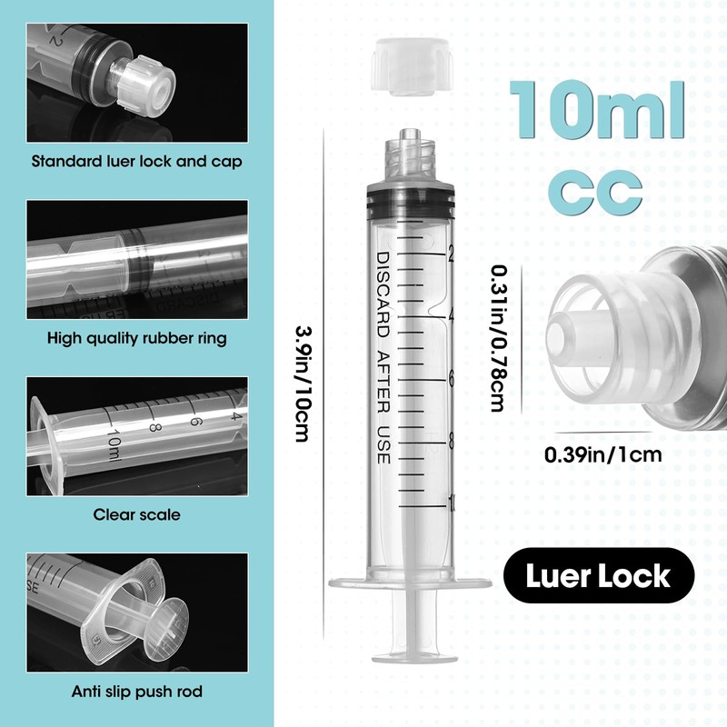 10ml Luer Lock Syringe with Cap and Soft Plastic Tube,