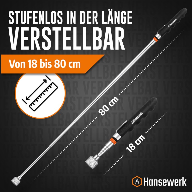 Hansewerk® Original Rod Magnet Telescopic Magnet Extendable Magnetic Pick-Up 80