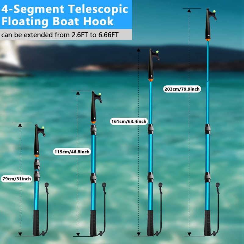 KOMCLUB Telescoping Boat Hook for Docking 3-Stage Telescopic Boat Hook