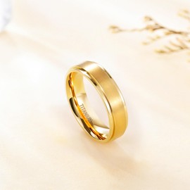 TIGRADE 4mm 6mm 8mm 10mm Black Titanium Rings Wedding Band Matte Comfort Fit for Men Women Size 3-15,Gold 6MM, Size 10