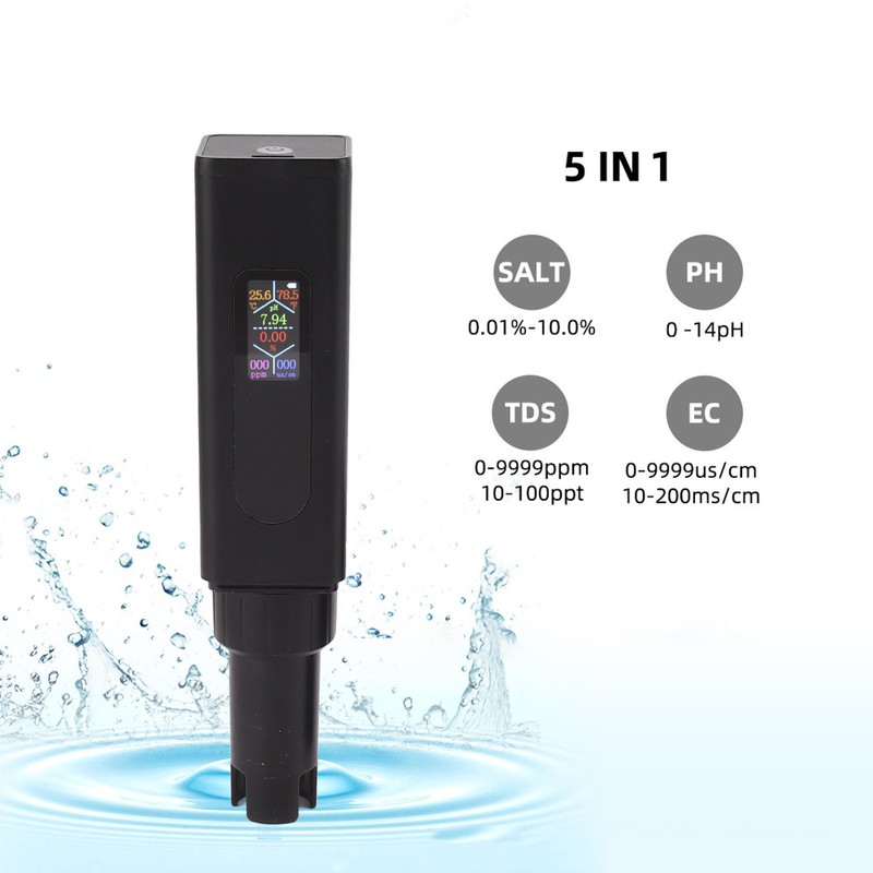 5 in 1 Water Quality Tester Salinity PH Temperature TDS
