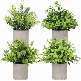 4 Maceta de Plantas Artificiales,Mini Plantas en Maceta Arbustos Topiarios de Plastico, Vegetación Artificial Imitación para Escritorio,Hogar...      