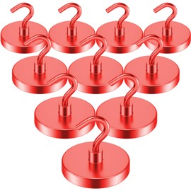 VNDUEEY 10 Pack 110 Lbs Magnetic Hooks, Strong Magnet Hooks Heavy Duty. Neodymium Magnetic Hanger for Hanging, Rust Proof Red Magnets with Hooks for Cruise, Refrigerator, Kitchen, Grill, Coat, Storage