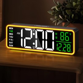 Mee 2ou 9 Inch Digital Alarm Clock with Easy Touch Snooze & 5 Level Dimming, Night Light, Dual Alarm, Temperature Display, 12/24H, DST, Plug-in Powered with Battery Backup