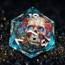 HAOMEJA D20 Skull D&D Monster Resin Dice, DND 1 Pcs Giant 35mm Dice, Sharp Edges Dice Set Apply to Dungeons and Dragons Role Playing Games Dice (35 Skull A & Blue)