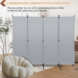 Room Divider Screen Wide Room Divider Panel/Wheels, Decorative Divider for Room Separation, 4 Panel Portable Wall Divider Freestanding Room Partitions and Dividers, Grey Room Separator for Studio
