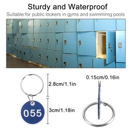Pack of 50 Key Chains Numbers Metal Round Numbers Key Ring Labels Pendant Key Ring with Numbers Round Key Rings for Lockers Supermarket Luggage Tags 51-100 Blue