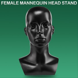 OUOLife Female Mannequin Head, for Wig Stand, VR Headset, Jewelry, Necklace, Pendant, Hat, Headphone, Glasses Display, Mask Making and Clay Busts (Black, 22.5 inch HC)