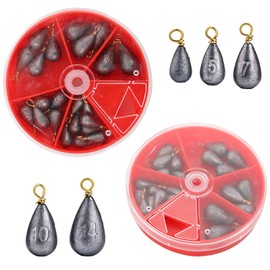44 Pieces Lead Fishing Weights Sinkers for Saltwater Freshwater, Fishing Sinkers, Drop Shot Weights, Water Drop Type, for Catfish and Bass Casting Equipment (0.12 Oz/0.18 Oz/0.25 Oz/0.35 Oz/0.49 Oz)