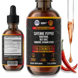 HERBIFY Cayenne Pepper Drops - Immune Support Supplement - Detox & Digestion Support - Cayenne Pepper Hawthorn Beet Root Turmeric Vitamin K2 D3 - Energy Supplements Extract - 2 Fl Oz - Made in USA