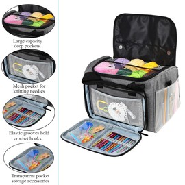 Weabetfu Large Crochet Bag Knitting Bags and Totes Organizer Huge Yarn Bag Storage for Crocheting Knitter,Crochet Hooks,Knitting Needles Kit,Supplies,Yarn - Ideal Crochet & Knitting Gift(Grey)