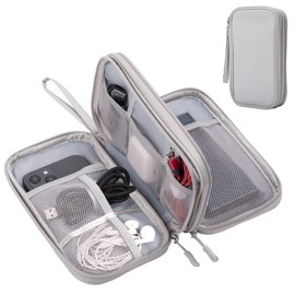 Arae Electronic Accessories Organiser, Cable Bag, Travel, Double Cable Bag, Electronic Accessories for Cable, Card, Charger, Phone, Headphones, gray, M, Suitcase organiser