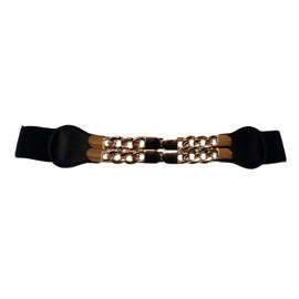 eVogues Plus Size Gold Chain Link Buckle Elastic Belt Black - One Size Plus