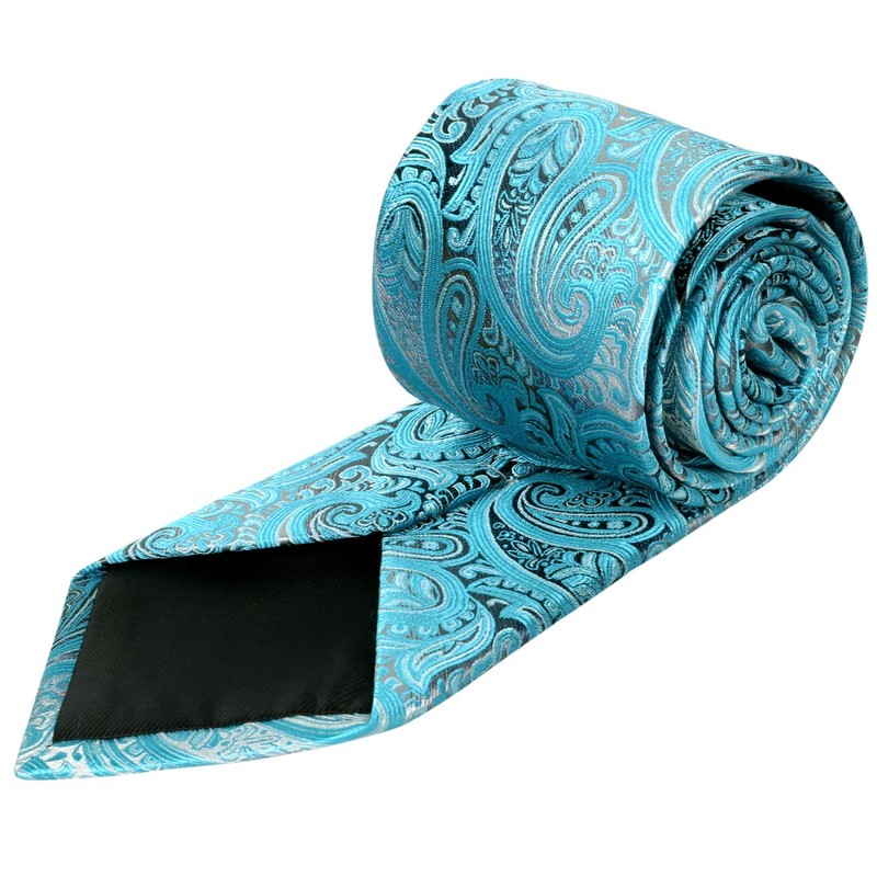 Alizeal Paisley Men's Gradient Tie and Pocket Square Set, Turquoise