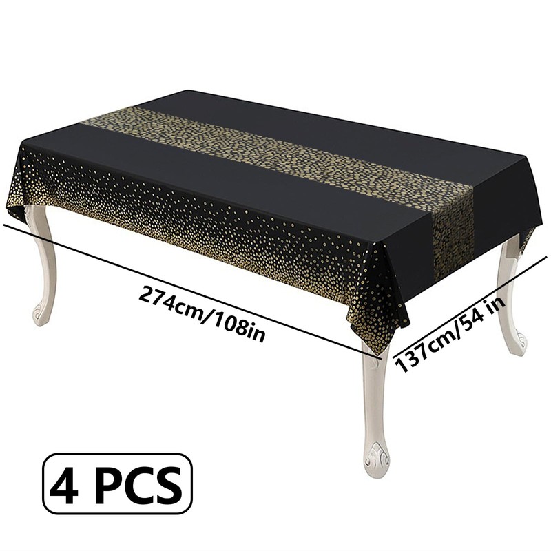 Party Tablecloth, Pack of 4, Reusable Tablecloth, Black Gold Rectangle