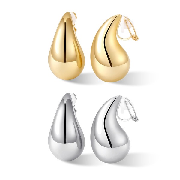 NVWAROCK 2 Pairs Drop Clip On Earrings Dupes Teardrop Chunky