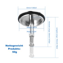 Bath Plug 43 mm, Drain Plug Made of Brass Hard Chrome-Plated, Bath Plug 43 mm, Bath Plug for Sink, Shower, Bathtub