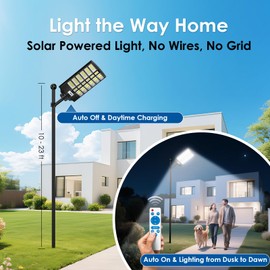 Lixmiari 9000W Solar Street Lights Outdoor, Wide Angle Lights with Motion Sensor & Remote Control, IP67 Waterproof, Long-Lasting Solar Powered Lamp Dusk to Dawn, for Patio, Yard, Outside, 1 Pack