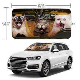 Funny Cat Car Windshield Sun Shade Foldable Sunshade Front Window Cover Sun Visor Protector Accessories for Truck SUV (64x32 inches)