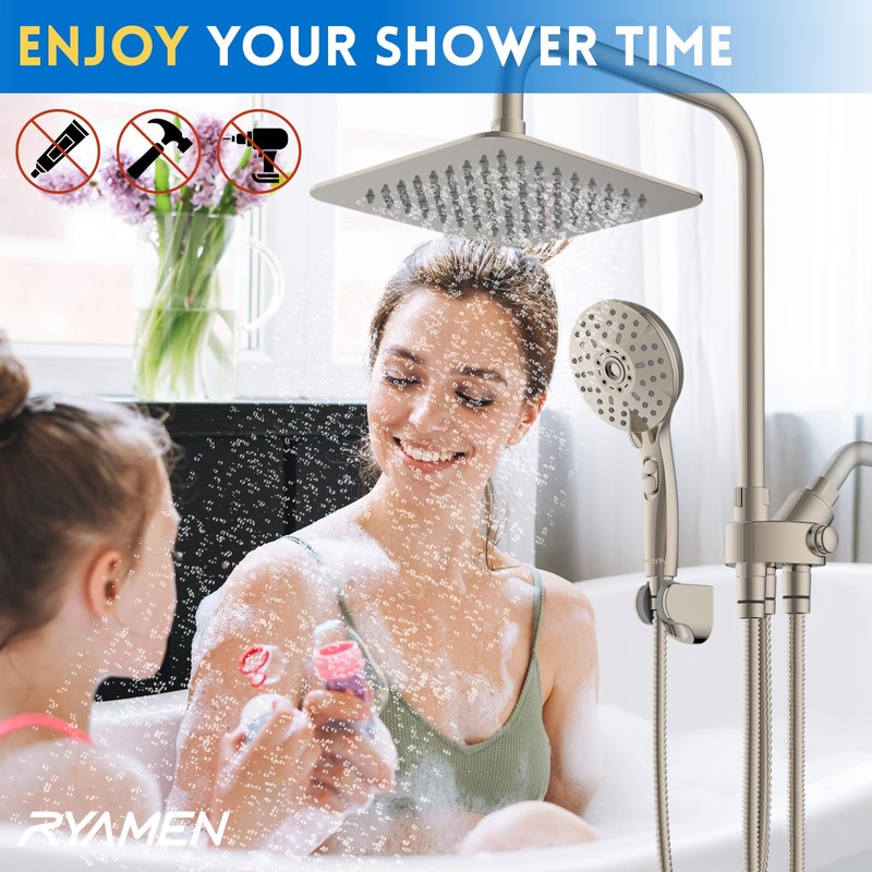 Ryamen 8" Dual Shower Head Combo, High Pressure Rainfall Shower