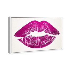 The Oliver Gal Artist Co. Fashion and Glam Framed Wall Art Canvas Prints 'Solid Kiss Pink' Lips Home Décor, 30" x 20", Purple, White