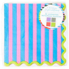 C.R. Gibson TW4-25648 Bold Stripe Disposable Paper Cocktail Napkins, 5" x 5", Multicolor, 20 Pieces