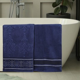 Superior Cotton Bath Sheet Set, Zero Twist, Oversized Large Absorbent Body Towels, Luxury Soft Drying, Shower, Spa, Hotel, Pool, Guest Bathroom, Home Essentials, Assorted Floral Set of 2, Navy Blue