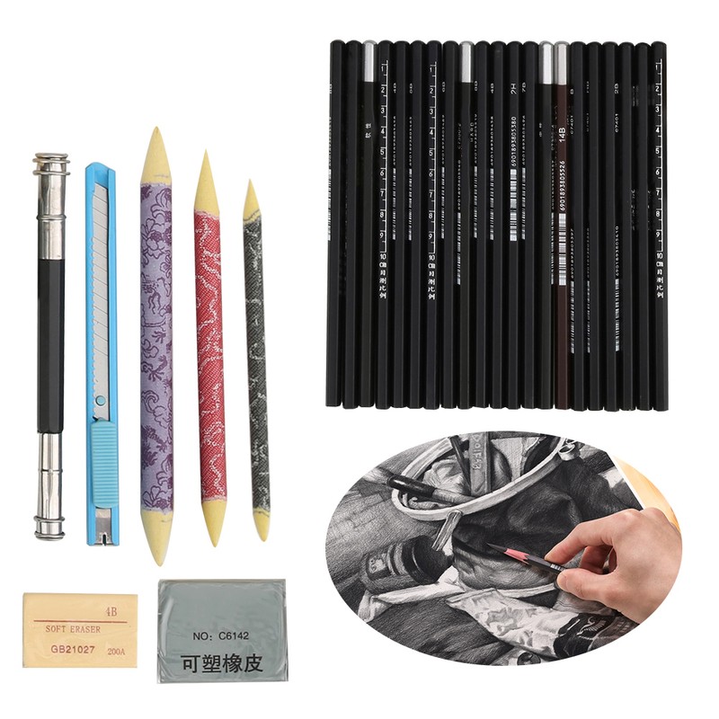29pcs Sketching Pencil Tool Kit Beginner Artist Drawing Pencil Roll