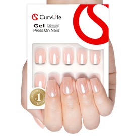 Curvlife Soft Gel Press on Nails, 30Pcs 15 Sizes Acrylic Nail Tips, Full Cover Design Reusable Fake Nails Kit with Glue and Adhesive Tabs (Mirror powder, Short)
