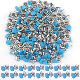 9mm Sky Blue Tubular Double Cap Rivets - Metal Button Round Rivet,Rivet Studs for Purse Bags Handbags Shoes Belts Leather Craft Repair (Sky Blue 50pcs)