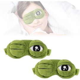 3D Cute Frog Sleep Eye Mask, Funny Cute Frog Eye Blindfold Cover, Ultra-Soft Pressure-Free, Elastic Strap, Back Pocket, Easy to Clean for Travel Yoga Nap (2Pcs)