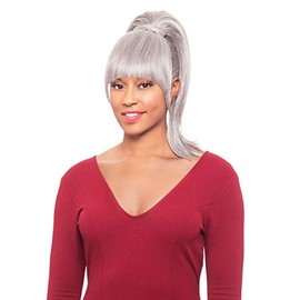 Alicia Beauty Foxy Silver Collections, Fusion High Heat Synthetic, Long Straight Ponytail Style Hair Piece, Instant accessories, Bang and Drawstring - DUET 1 (TT1B/4)