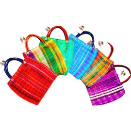 Alondra's Imports®️ NEW (TM) Uniquely Designed, Mini Mexican Tote Favor Bags (Mexican Candy Bags - Mexican Mercado Bags - Mexican Mesh Bags - Bolsas Para Fiestas) 10 x 7 - Multi-Colored (12 PACK)