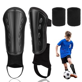 BLAZDEVE Football Shin Pads for Toddler Kids Youth, Non-Slip Shin Guards with Ankle Protection, Kid Soccer Training Equipment for Football, Hockey, Rugby (Black, L 8-15th)