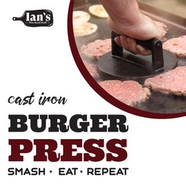 Ian's Smash Burger Press 6.5" Cast Iron Hamburger Press Heavy Duty - Burger Smasher Griddle Press, Meat Press, Makes Great Gift for Dad