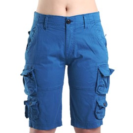 FOURSTEEDS Bermudas de sarga con cordón para mujer, de ajuste holgado, con cierre y múltiples bolsillos, Z86 Azul, XL