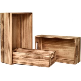 MACVAD Set of 3 Wooden Boxes for Storage – Small Wooden Crates for Display and Organizing, Farmhouse Style Wooden Storage Boxes for Crafts, Decor, Home Pantry and Living Room