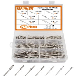 ISPINNER 260pcs Stainless Steel Blind Rivets, 7 Sizes Pop Rivets Assortment Kit