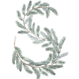 Frosted Artificial Christmas Pine Garland with White Snow Winter Greenery Garland Pine Tree Decor Cedar Garland Flocked Christmas Garland for Table Mantel Fireplace Decoration, 5 Feet