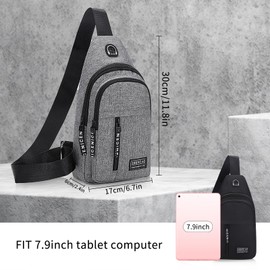 FuninCrea Mens Sling Bag, Oxford Chest Bag Shoulder Bag with Adjustable Shoulder Strap, Zipped Man Bag Cross Body Bag with Headphone Hole for Travelling, Hiking, Sports (Black Double Layer)