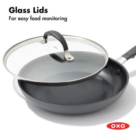 OXO Good Grips 11" Frying Pan Skillet with Lid, 3-Layered German Engineered Nonstick Coating, Stainless Steel Handle with Nonslip Silicone, Black