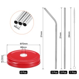 uxcell 13pcs Stainless Steel Mason Jar Lids with Straw Hole, 70mm Metal Canning Lid Mason Storage Covers Caps with Silicone Ring/Straws/Cleaning Brush Red