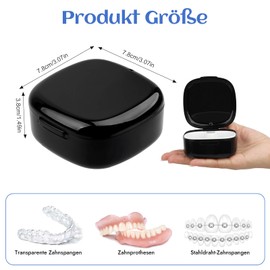 Denture Box, Braces Box, Denture Box, Denture Box with Removable Filter Screen, Portable Storage Box, Retainer Case, Prosthesis Container, Tooth Splint Box, Cleaning Box, Pack of 2 (Black)