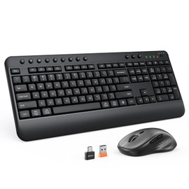 Wireless Keyboard and Mouse Combo, Computer Keyboard and Mouse with Wrist Rest, Multimedia Hotkeys 2.4G Wireless Full Size Ergonomic Keyboard with 3200 DPI Mouse, for Windows/Mac/Laptop/PC